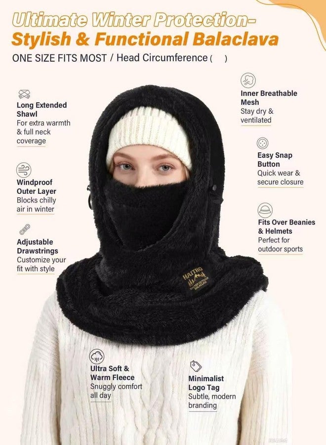 HAITHO Ski Mask Balaclava for Women Men, Winter Full Face Mask Hooded Scarf for Cold Weather, Thermal Fleece Head Cover Neck Warmer for Motorcycle Skiing Snowboarding Black - Image 2